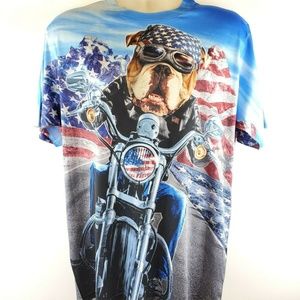 MOTORCYCLE Bulldog Riding Motorcycle T-SHIRT L